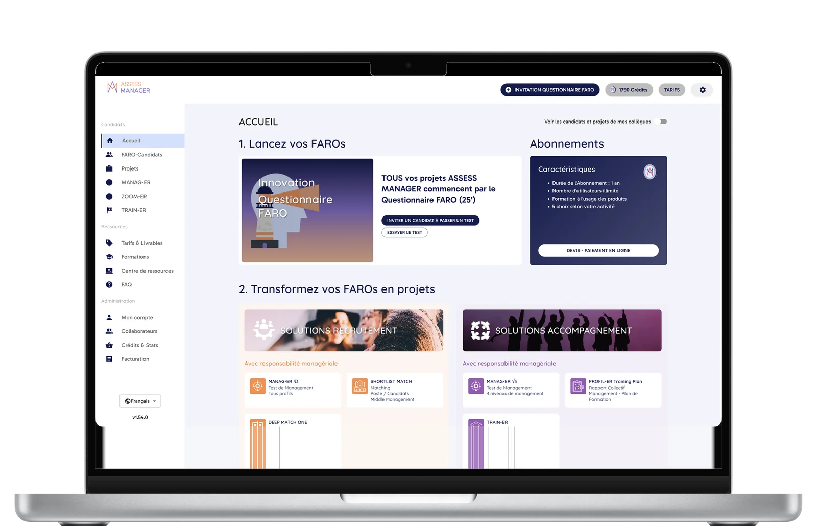 Tableau de bord Assess Manager